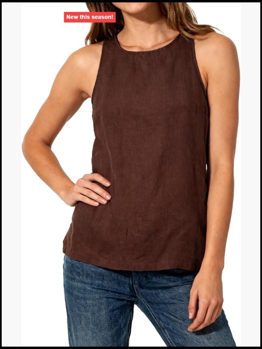 100% Linen Sleeveless Tank Top Relaxed Fit Crew Neck Summer